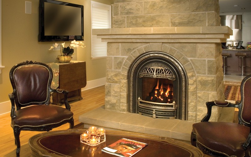 Zero clearance wood burning fireplace insert on Custom-Fireplace