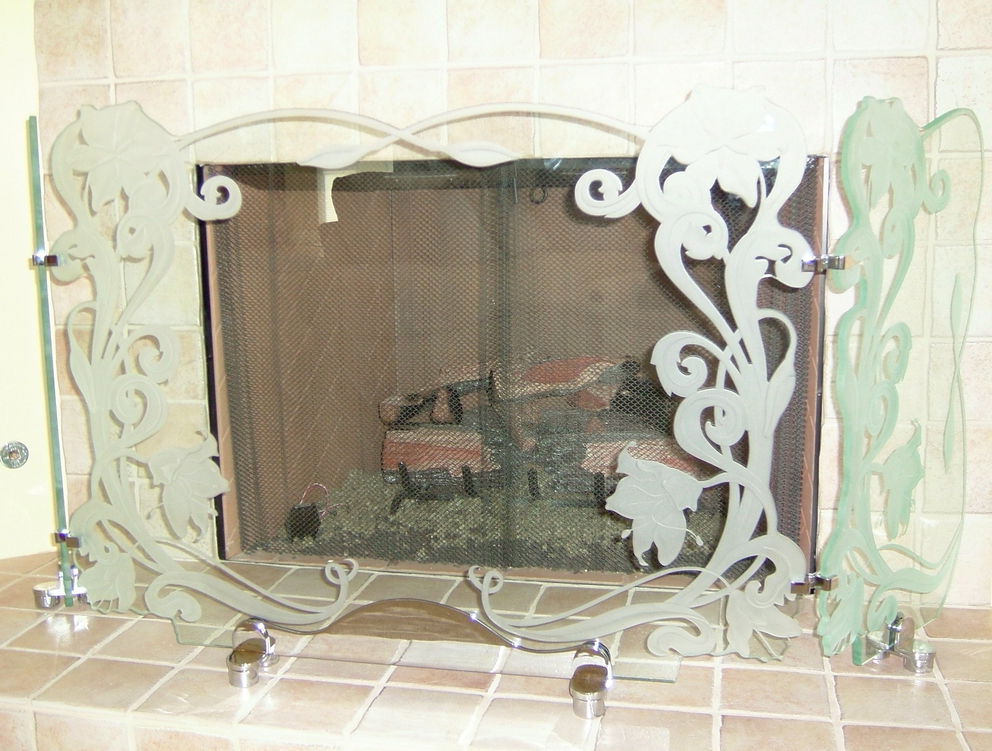 attached fireplace screen, onc piece curved fireplace screen, wrought iron fireplace screen, auburn fireplace screen