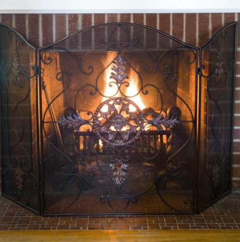 fisher stove fireplace screen, pinecone fireplace screen, tole painting fireplace screen, corner fireplace screen