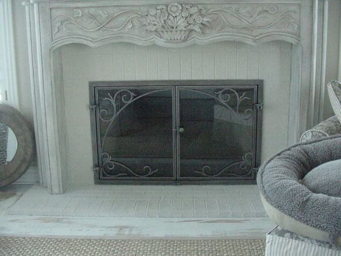 decorative fireplace screen, brass fireplace screen, fireplace screen custom, timber wolf fireplace screen